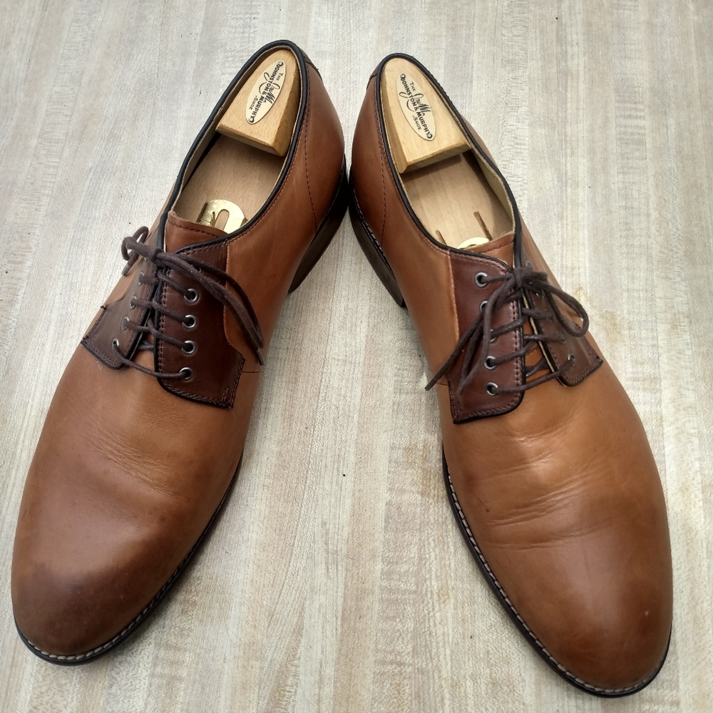 J&M 1850 Two-Tone Brown Sheepskin Dress Laceup Oxford Shoes Size 13 (150)